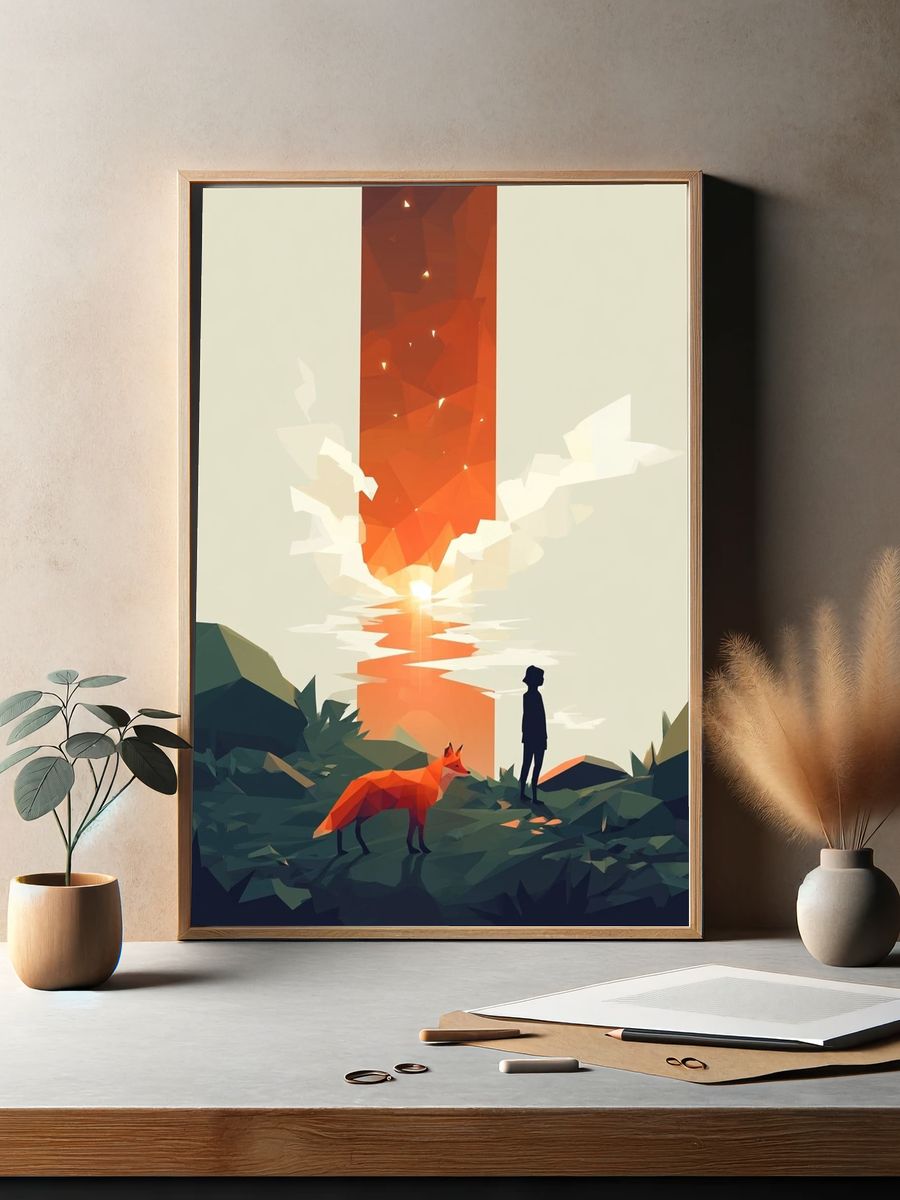 Fox at Sunset Illustration Poster. — room view 2