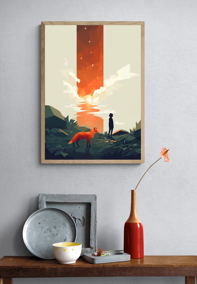Fox at Sunset Illustration Poster. — room view 3