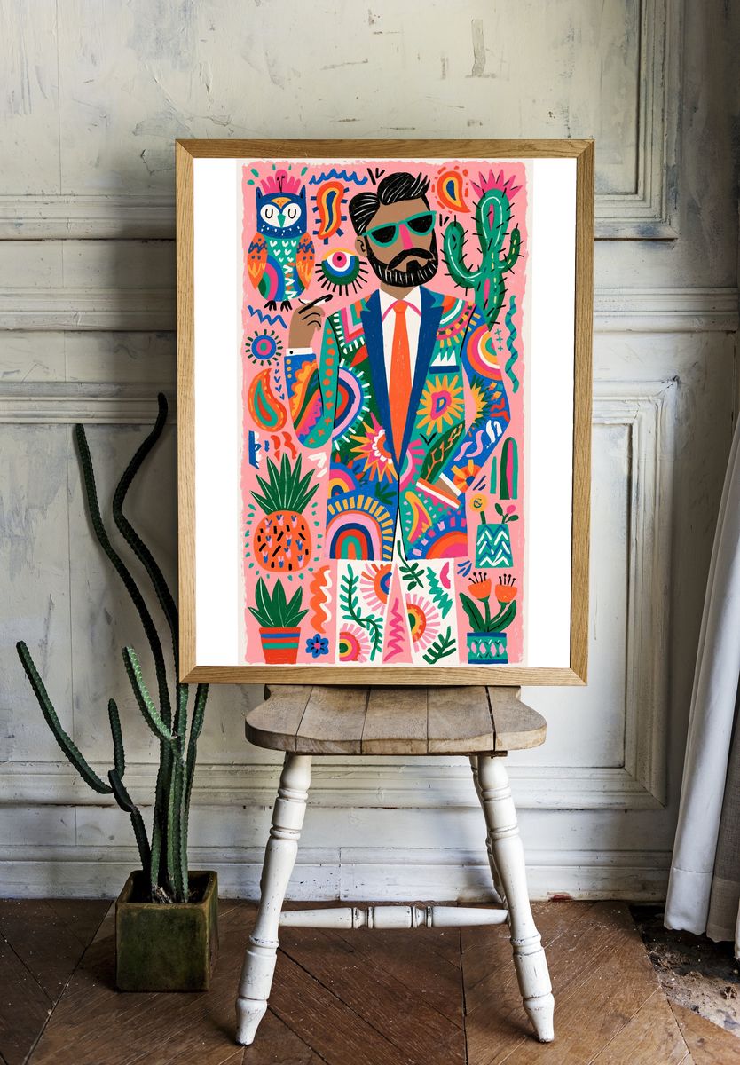 Colorful Dapper Man Illustration Poster. — room view 1