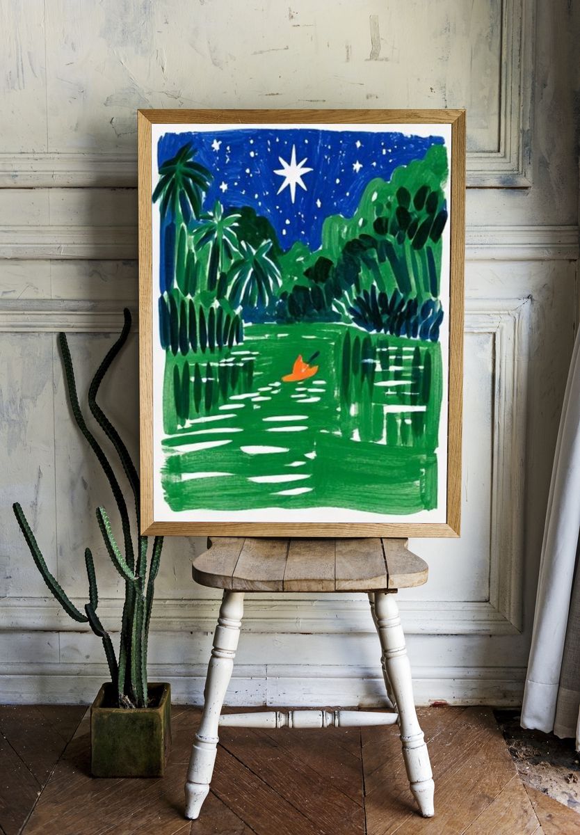Tropical Night River Illustration Poster. room preview