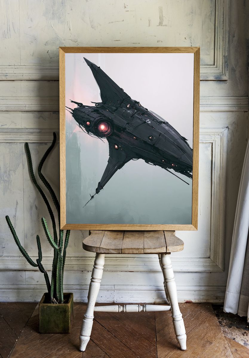 Futuristic Alien Ship Illustration Poster. — room view 1