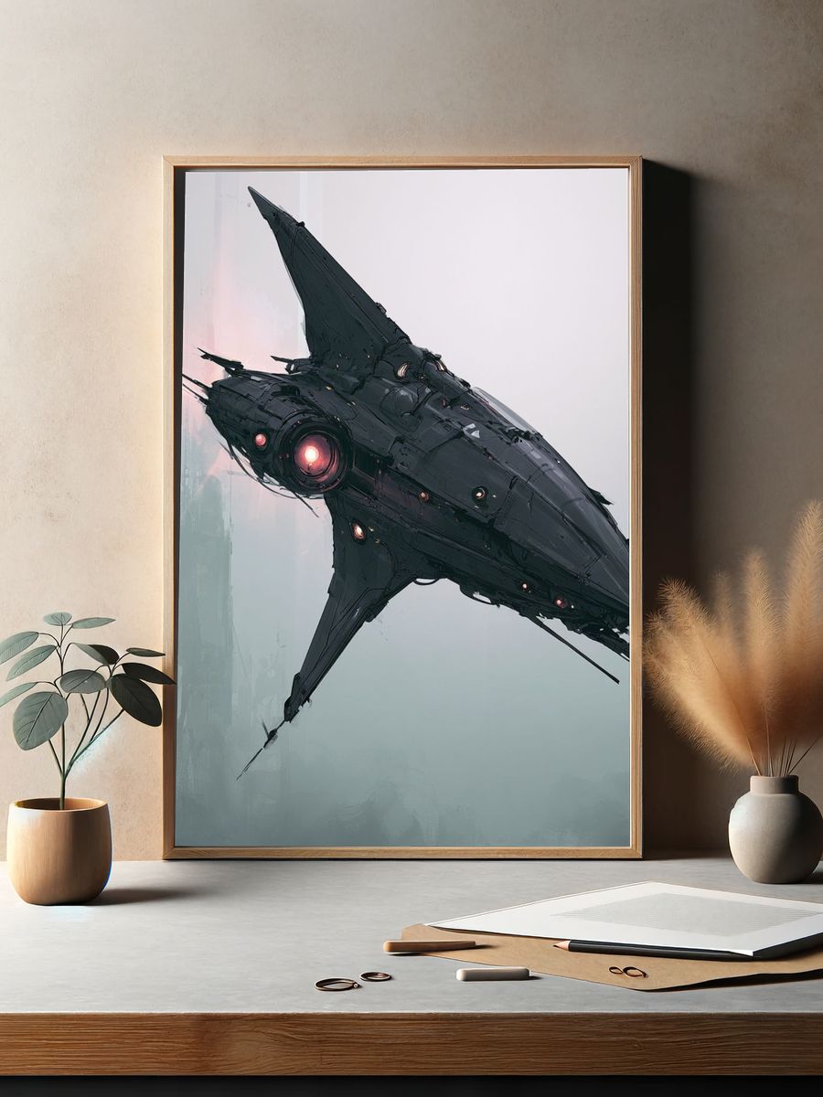 Futuristic Alien Ship Illustration Poster. — room view 2