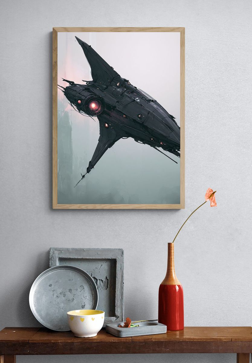 Futuristic Alien Ship Illustration Poster. — room view 3
