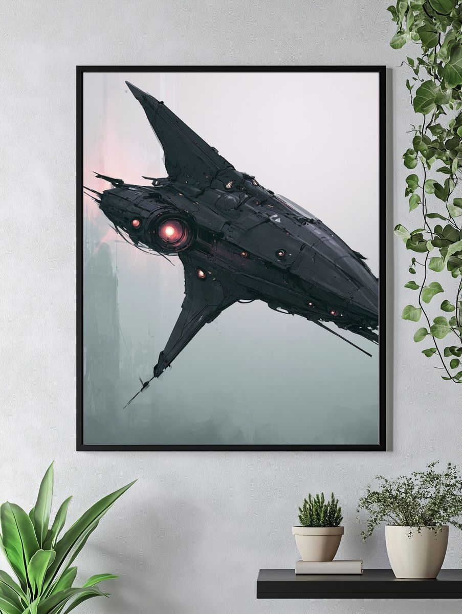Futuristic Alien Ship Illustration Poster. — room view 4