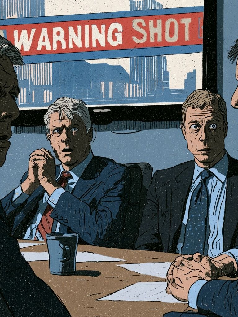 Warning Shot Meeting Illustration Poster. poster — illustration art