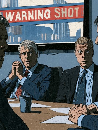 Warning Shot Meeting Illustration Poster. poster
