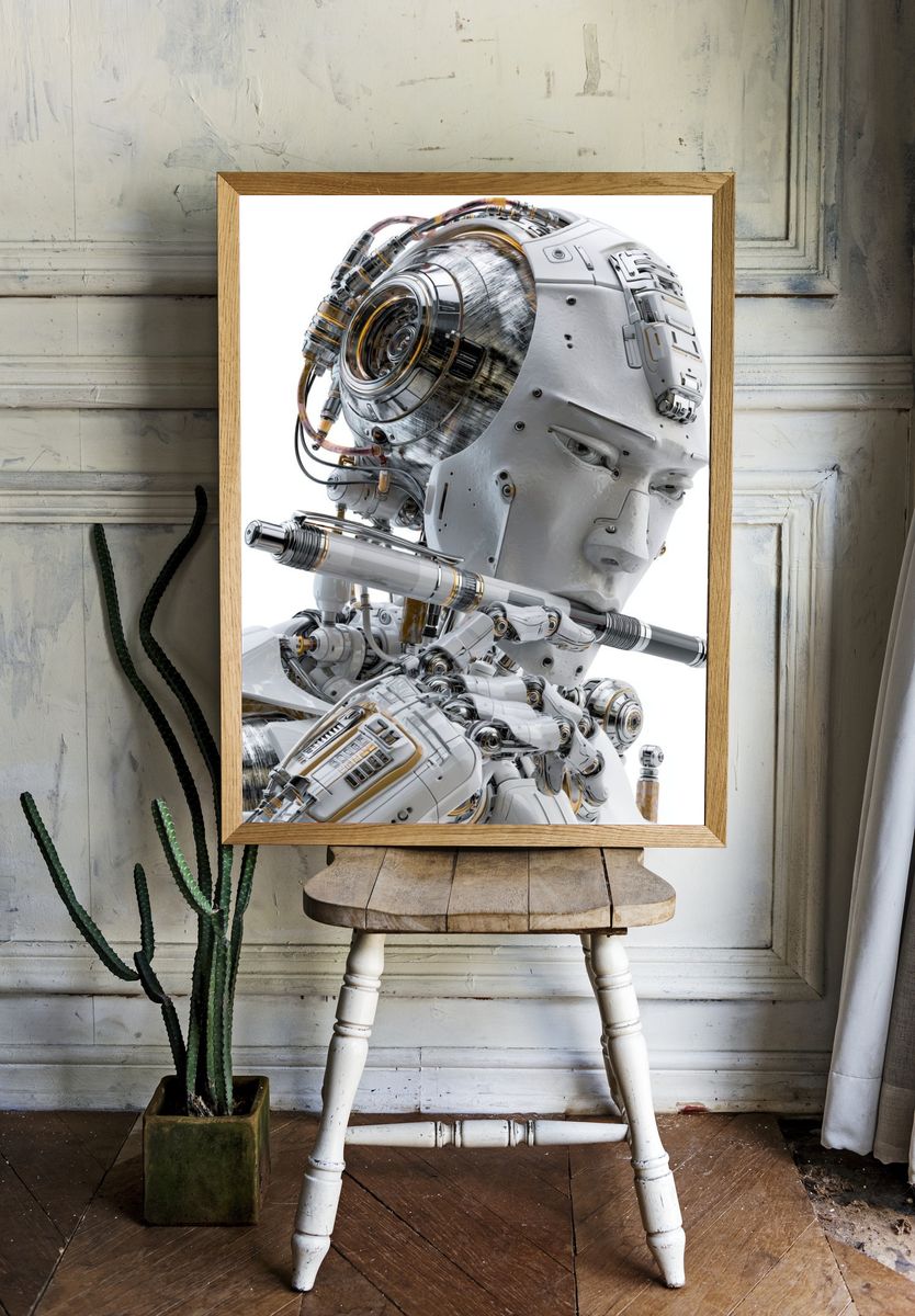 Cybernetic Android Portrait Print. room preview
