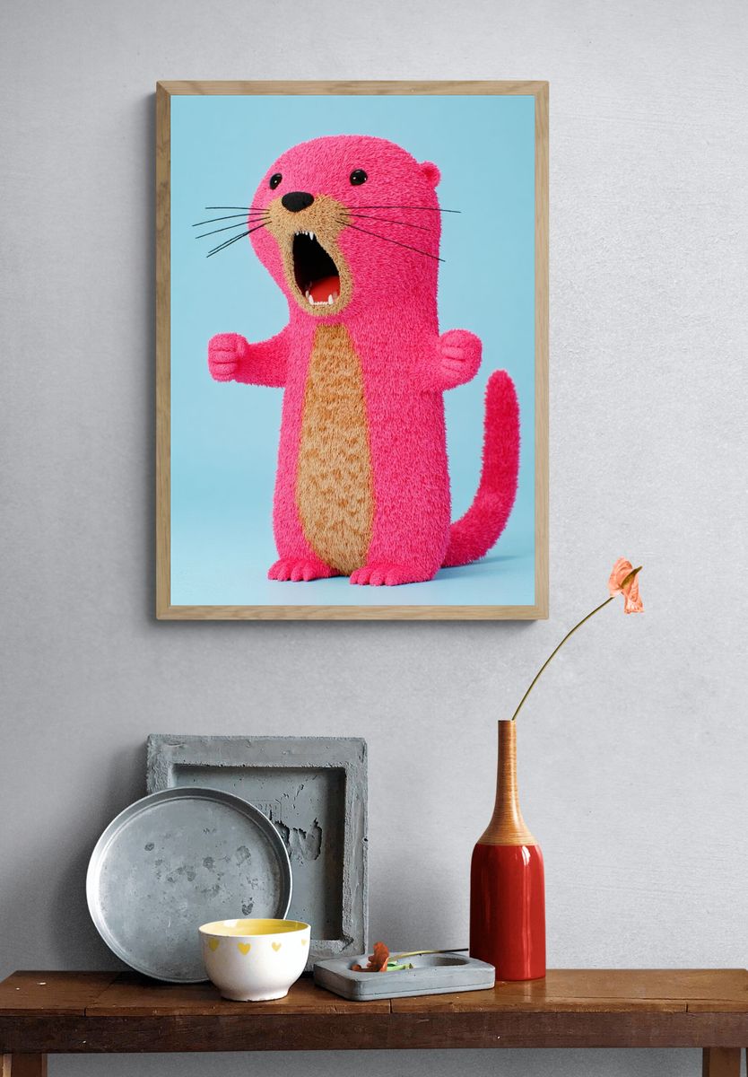 Pink Otter Cartoon Poster. — room view 3