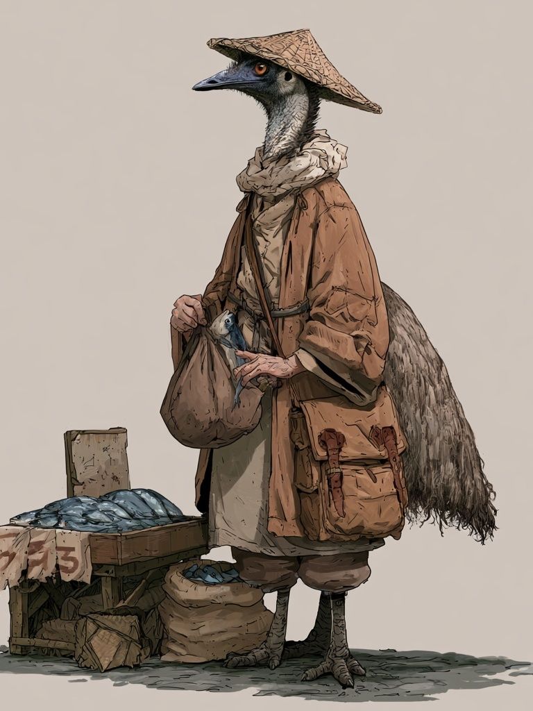 Emu Market Vendor Illustration Poster. poster — illustration art
