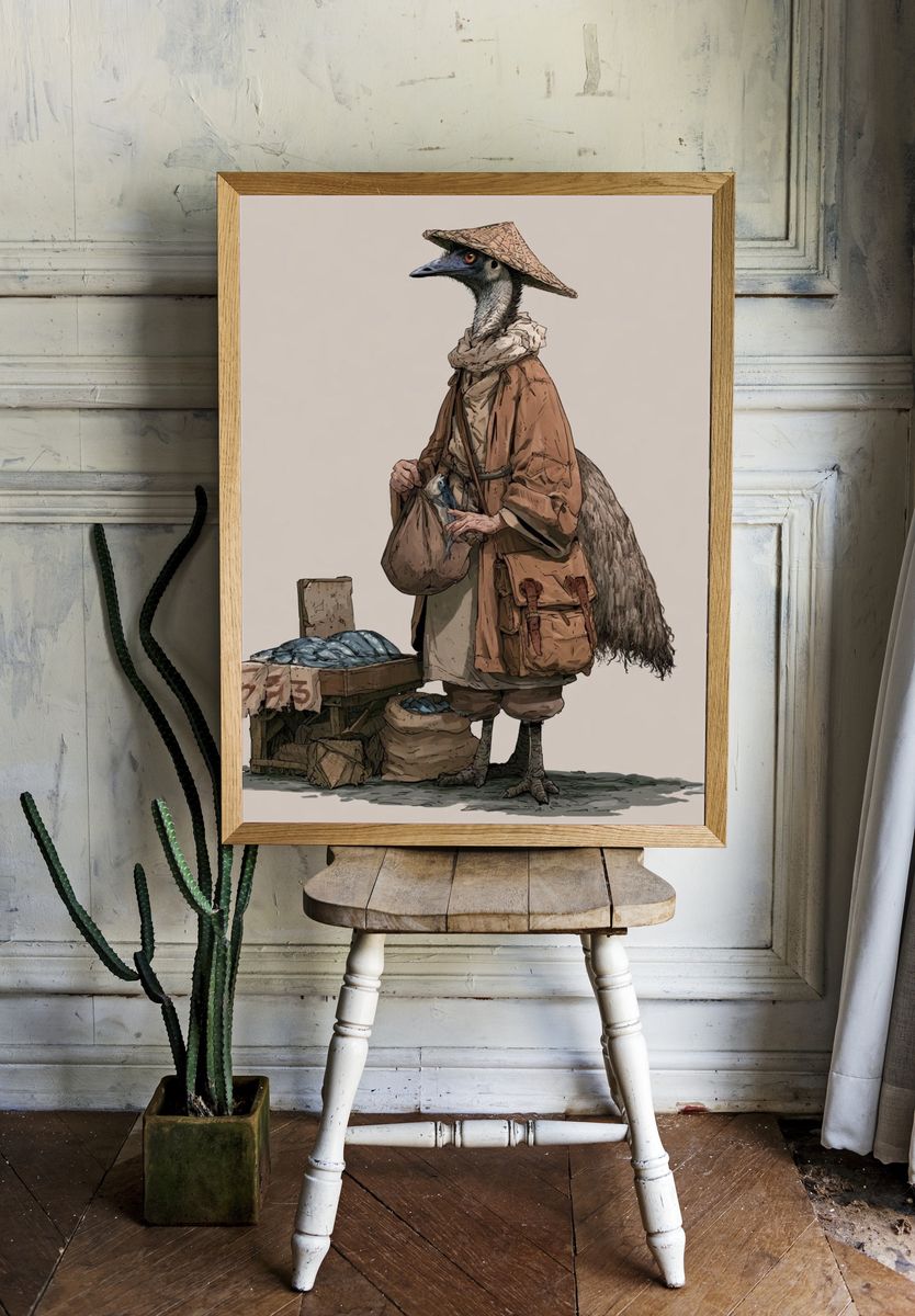 Emu Market Vendor Illustration Poster. — room view 1