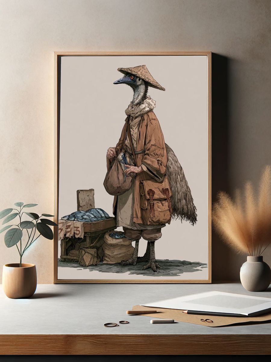 Emu Market Vendor Illustration Poster. — room view 2