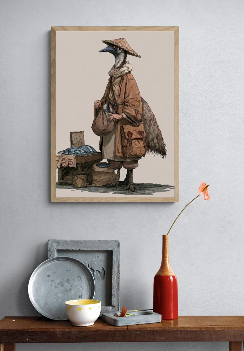 Emu Market Vendor Illustration Poster. — room view 3
