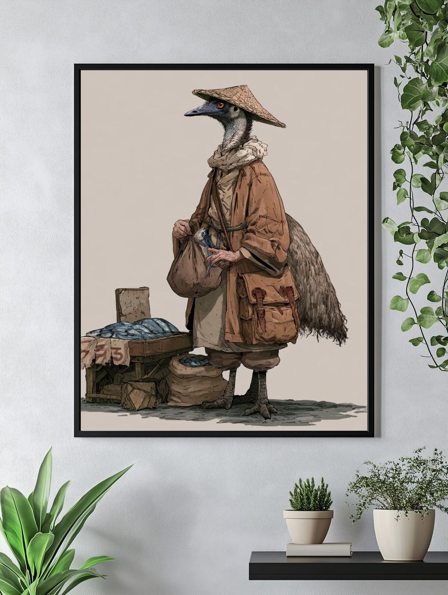 Emu Market Vendor Illustration Poster. — room view 4