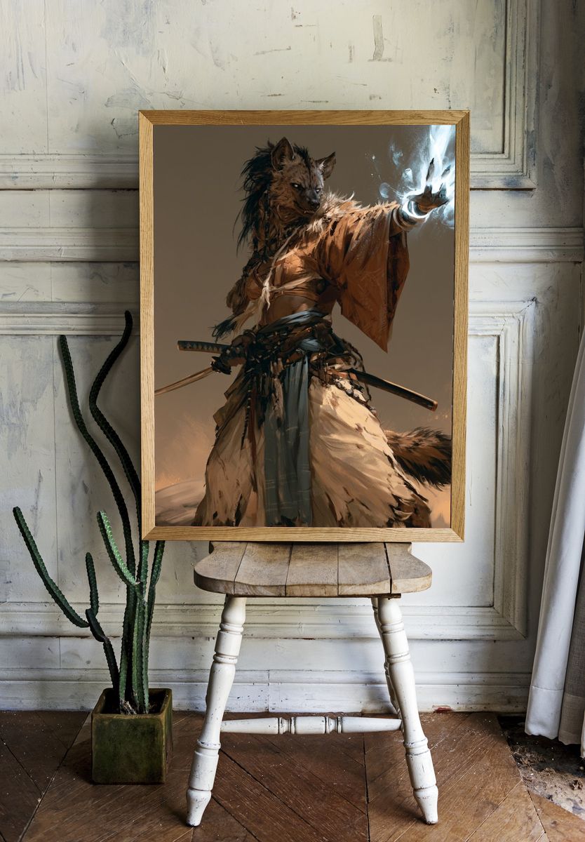 Wolf Samurai Digital Art Poster. — room view 1