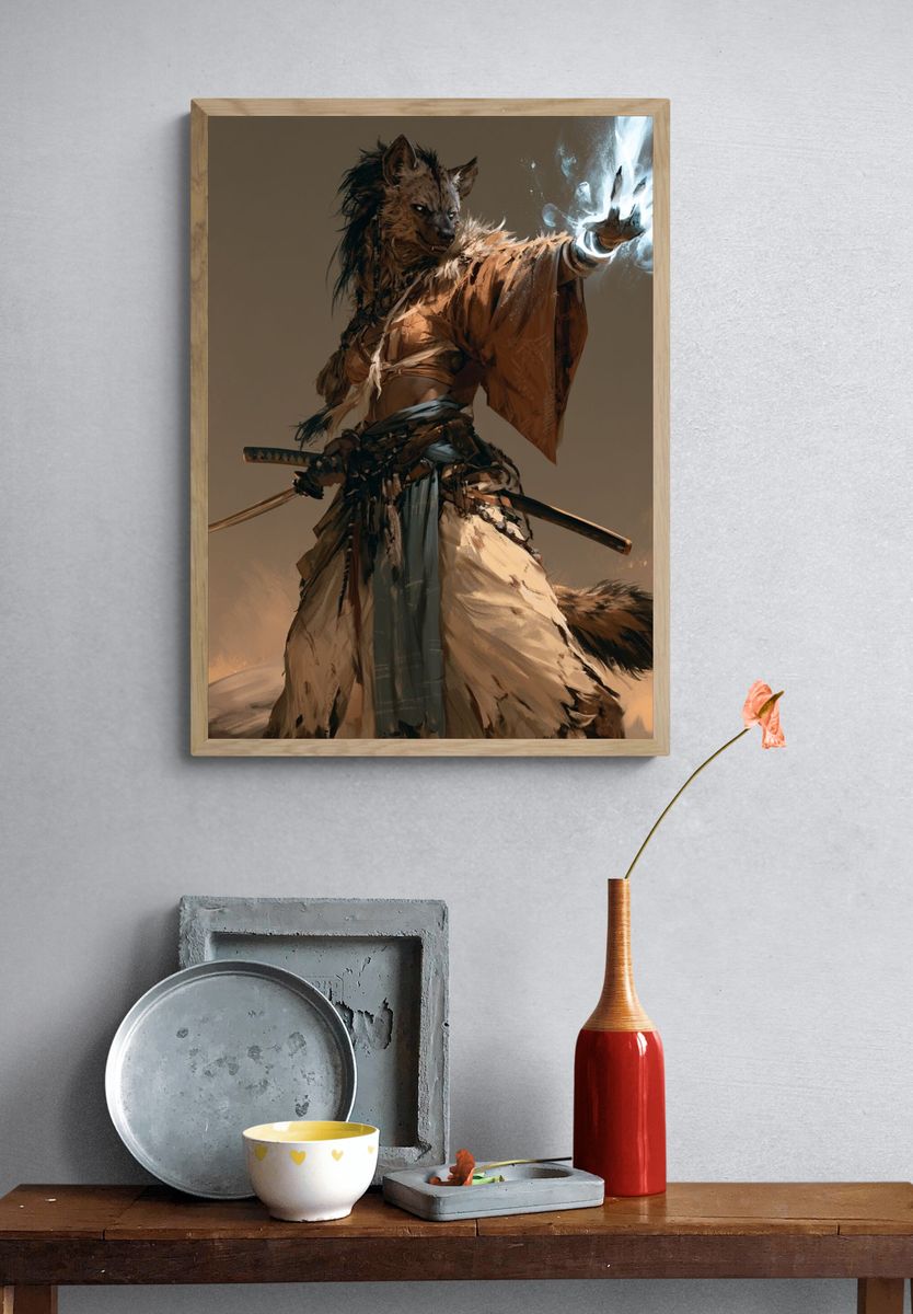 Wolf Samurai Digital Art Poster. — room view 3