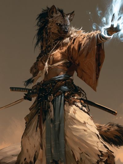 Wolf Samurai Digital Art Poster.