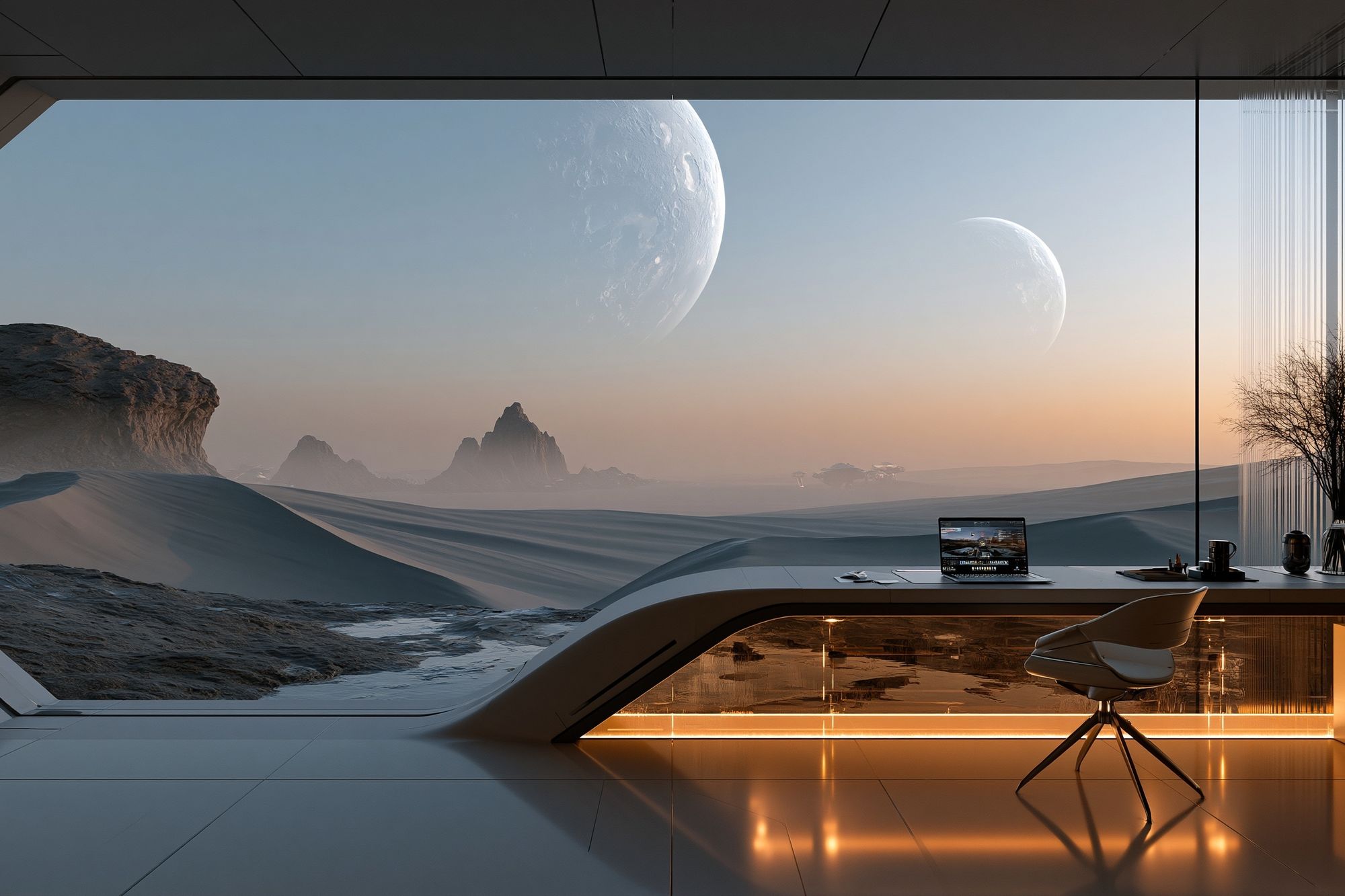 Futuristic Desert Moonscape Print. poster — illustration art