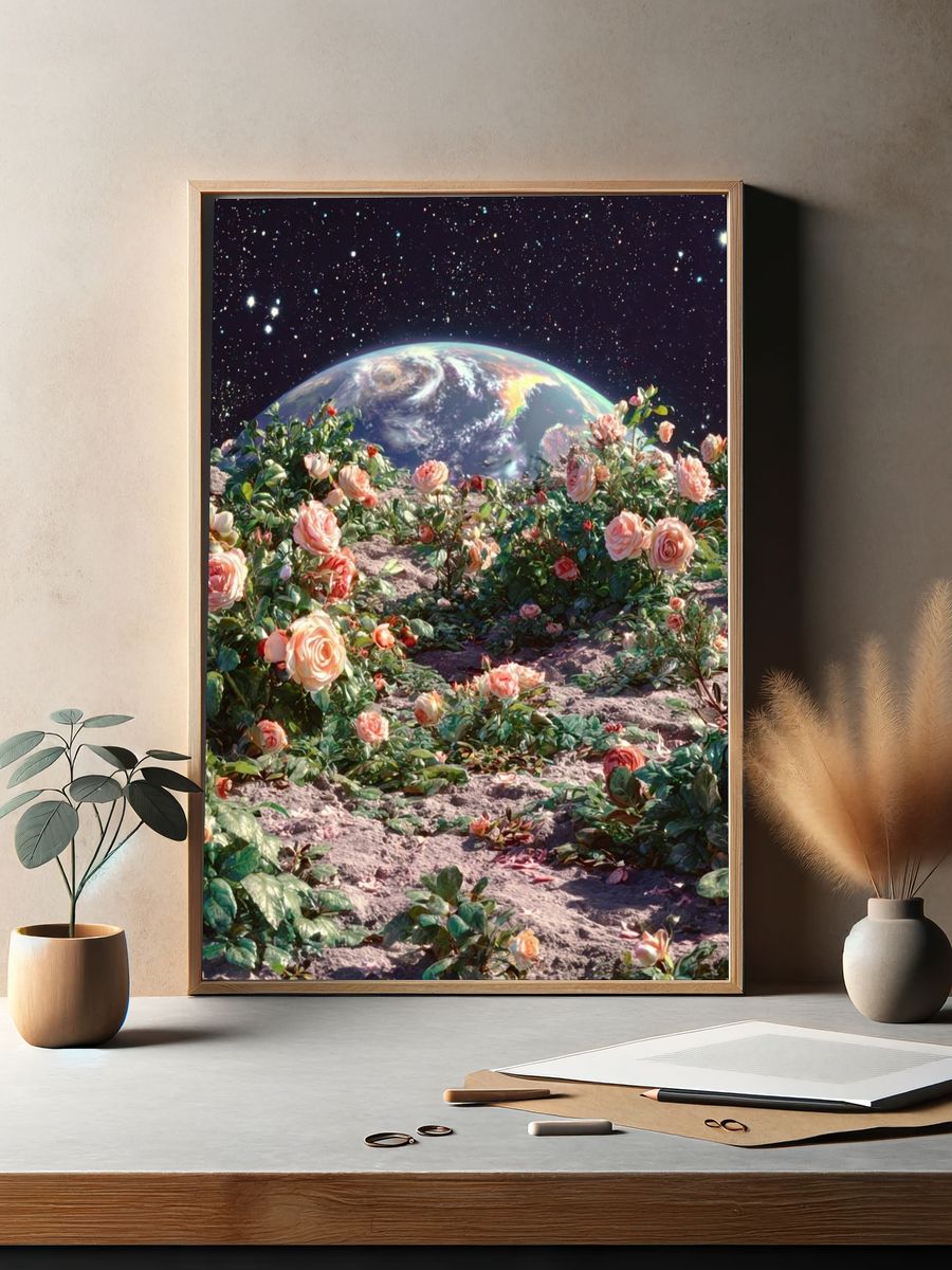 Cosmic Rose Garden Illustration Poster. — room view 2