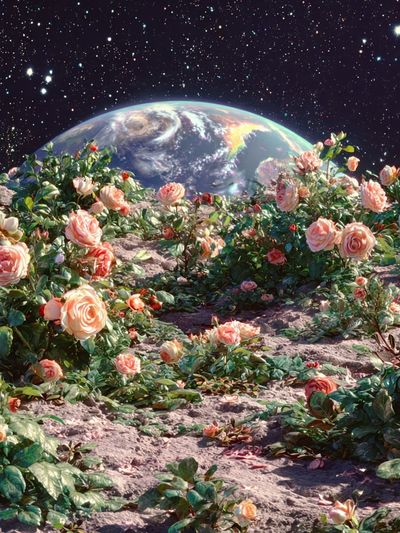 Cosmic Rose Garden Illustration Poster.