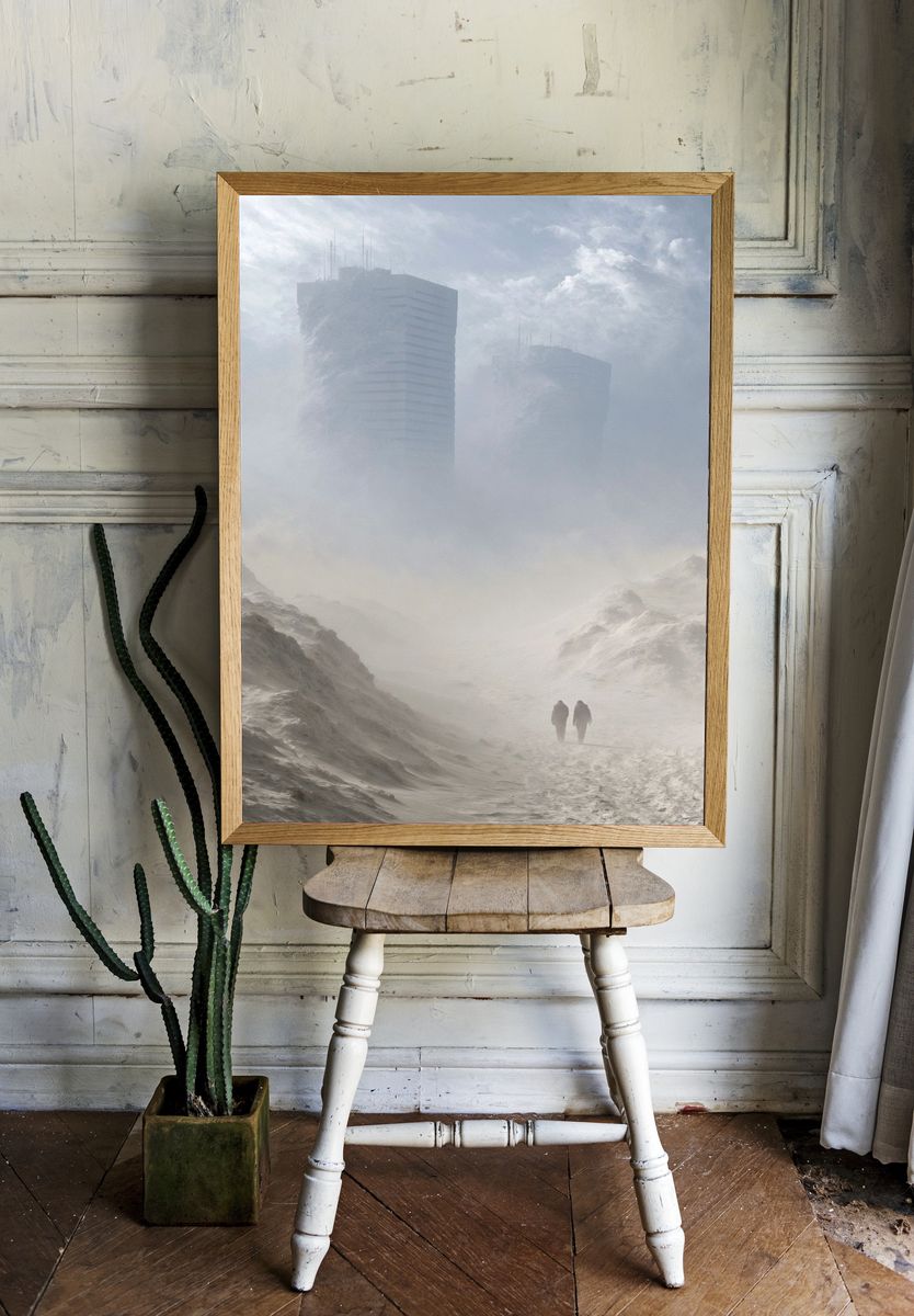 Foggy Dune Cityscape Print. room preview
