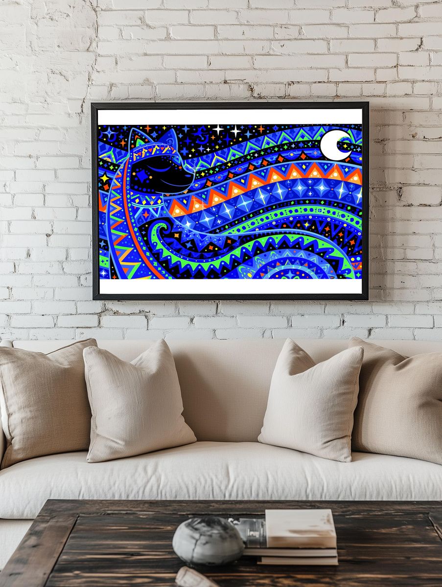 Celestial Cat Dreamscape Illustration Poster. — room view 1