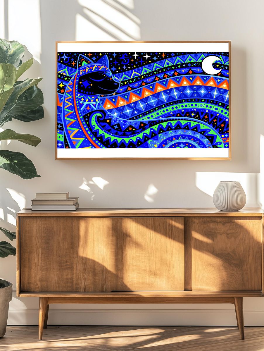 Celestial Cat Dreamscape Illustration Poster. — room view 3