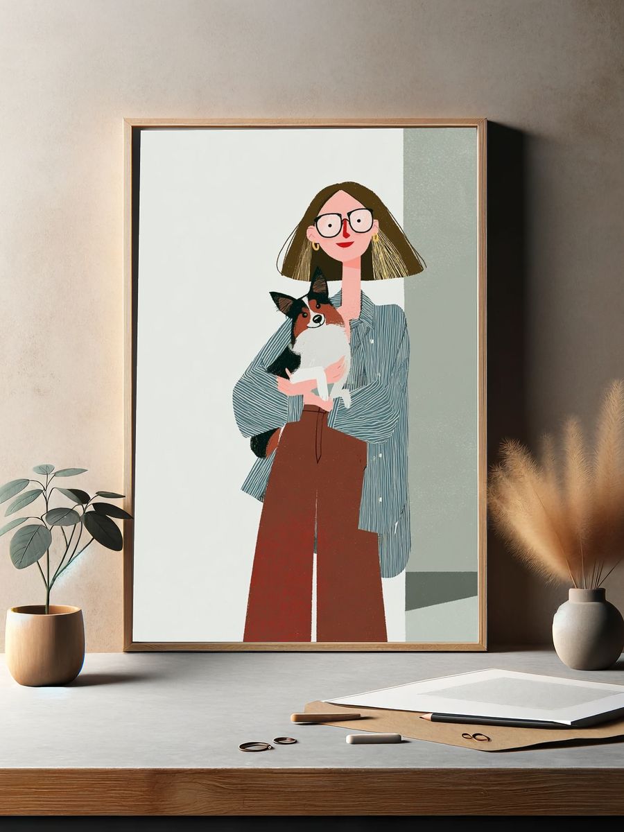 Woman with Dog Illustration Poster. — room view 2
