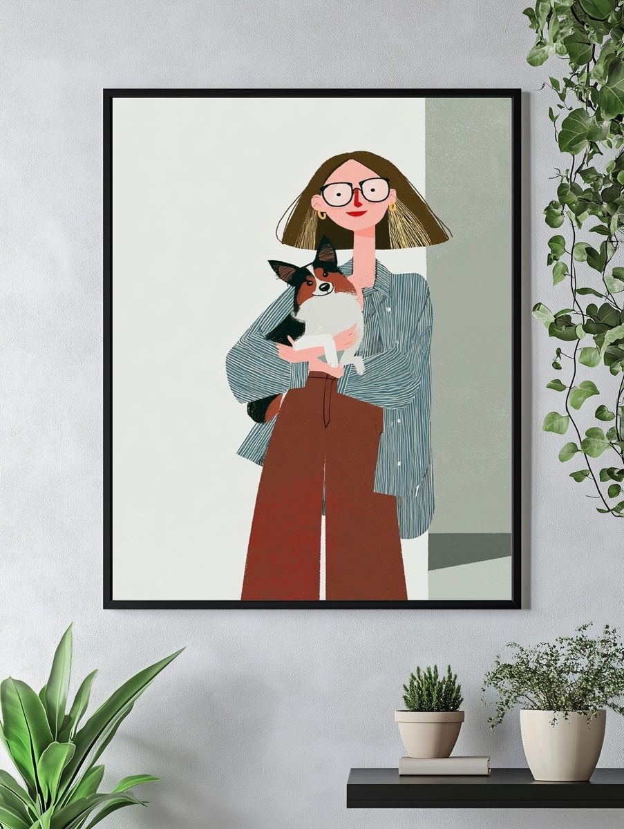 Woman with Dog Illustration Poster. — room view 4