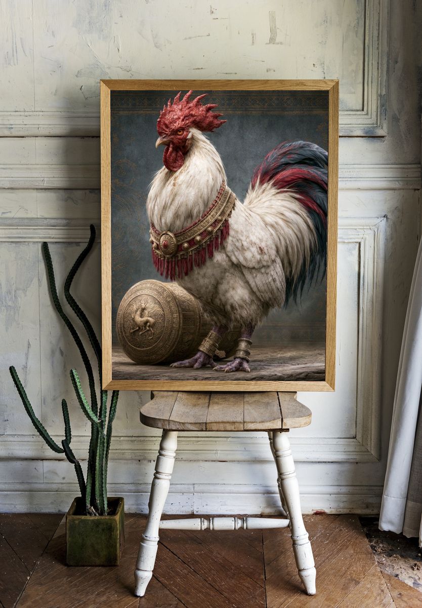 Regal Rooster Fantasy Illustration Poster. — room view 1