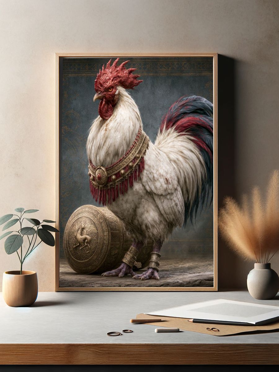 Regal Rooster Fantasy Illustration Poster. — room view 2