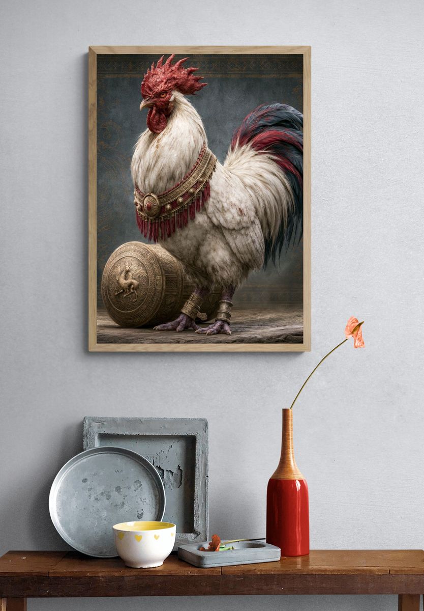 Regal Rooster Fantasy Illustration Poster. — room view 3