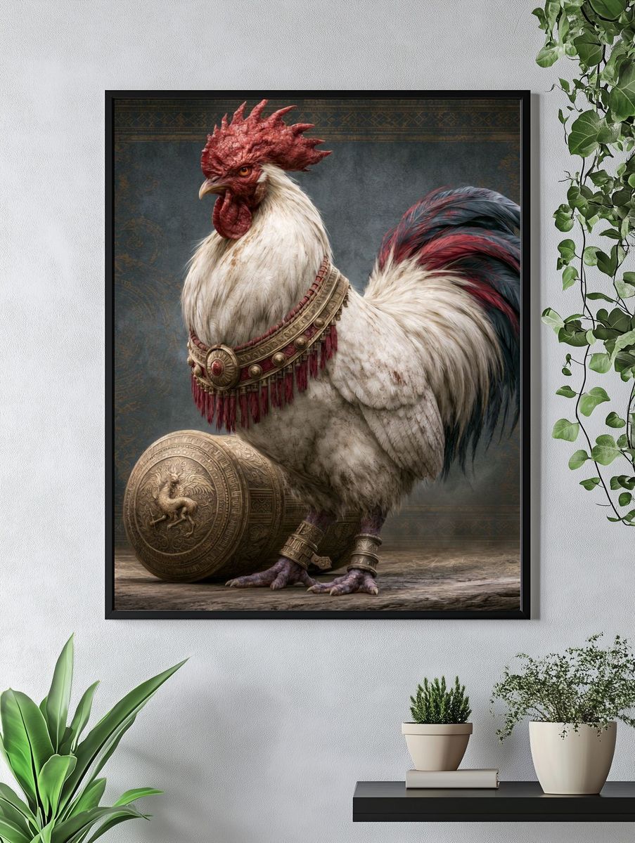 Regal Rooster Fantasy Illustration Poster. — room view 4