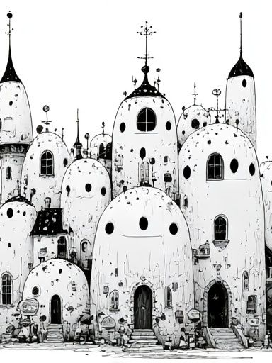 Whimsical Mushroom Houses Illustration Poster. poster detail