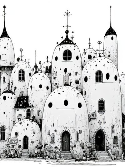 Whimsical Mushroom Houses Illustration Poster.