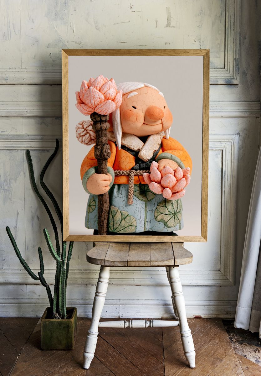 Ceramic Elder with Lotus Staff Poster. — room view 1