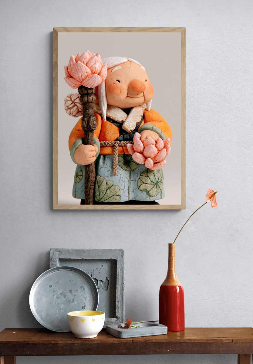 Ceramic Elder with Lotus Staff Poster. — room view 3