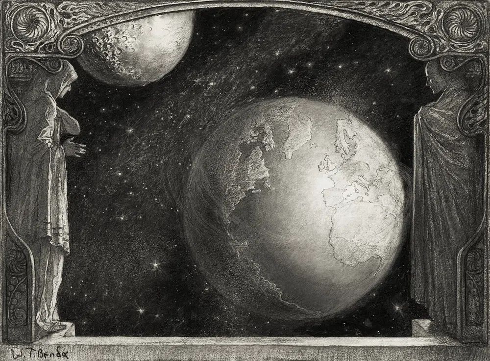 Earth Milky Way moon (1918). poster — illustration art