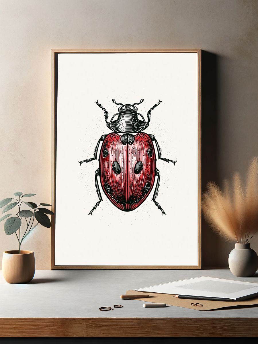 Ladybug Ink Illustration Poster. — room view 2