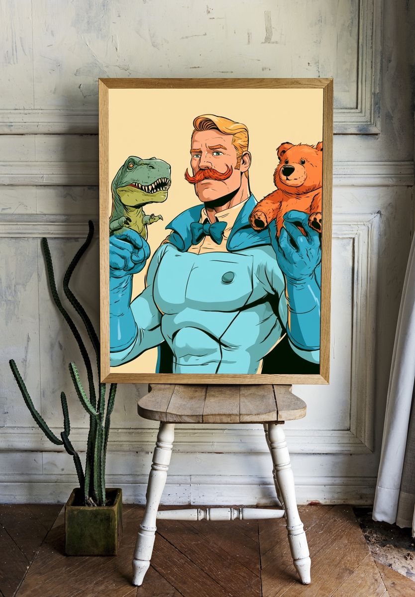Retro Hero with Dino and Teddy Poster. room preview