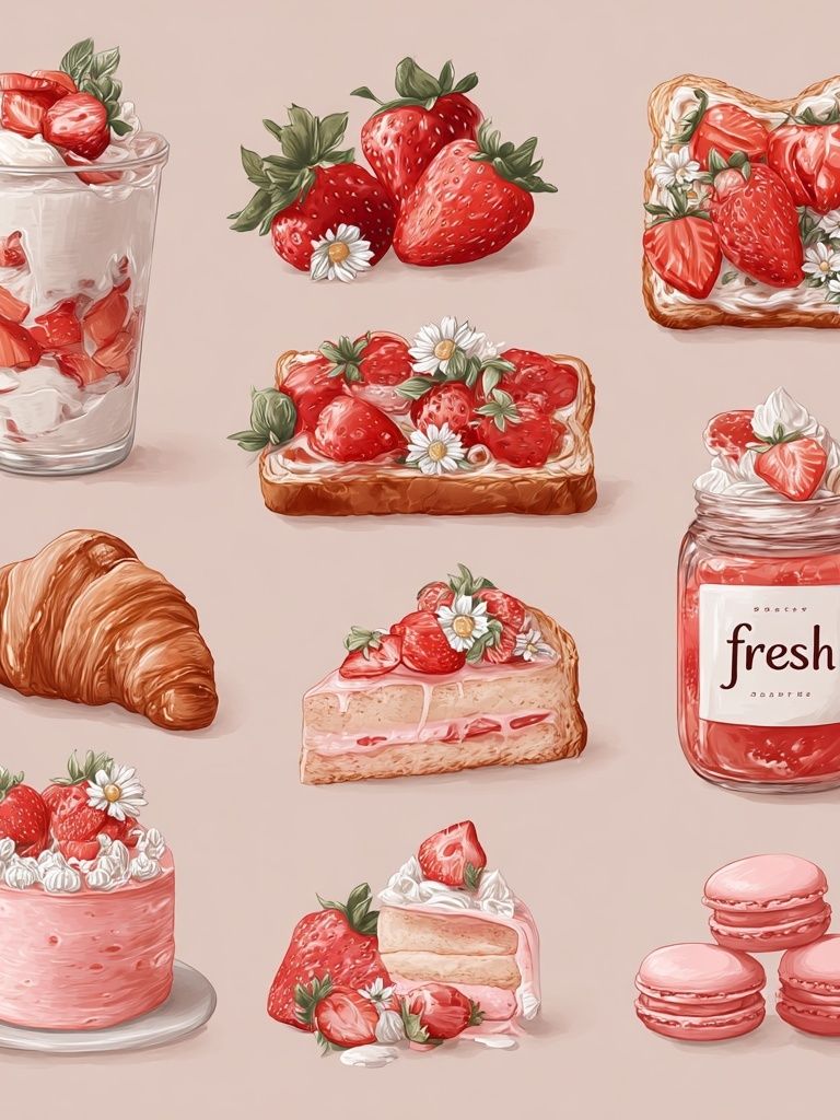 Strawberry Dessert Illustration Poster. poster detail