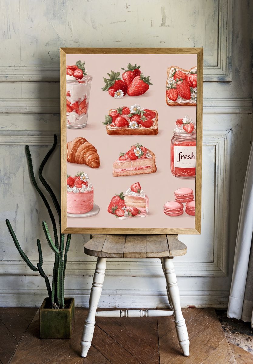 Strawberry Dessert Illustration Poster. — room view 1
