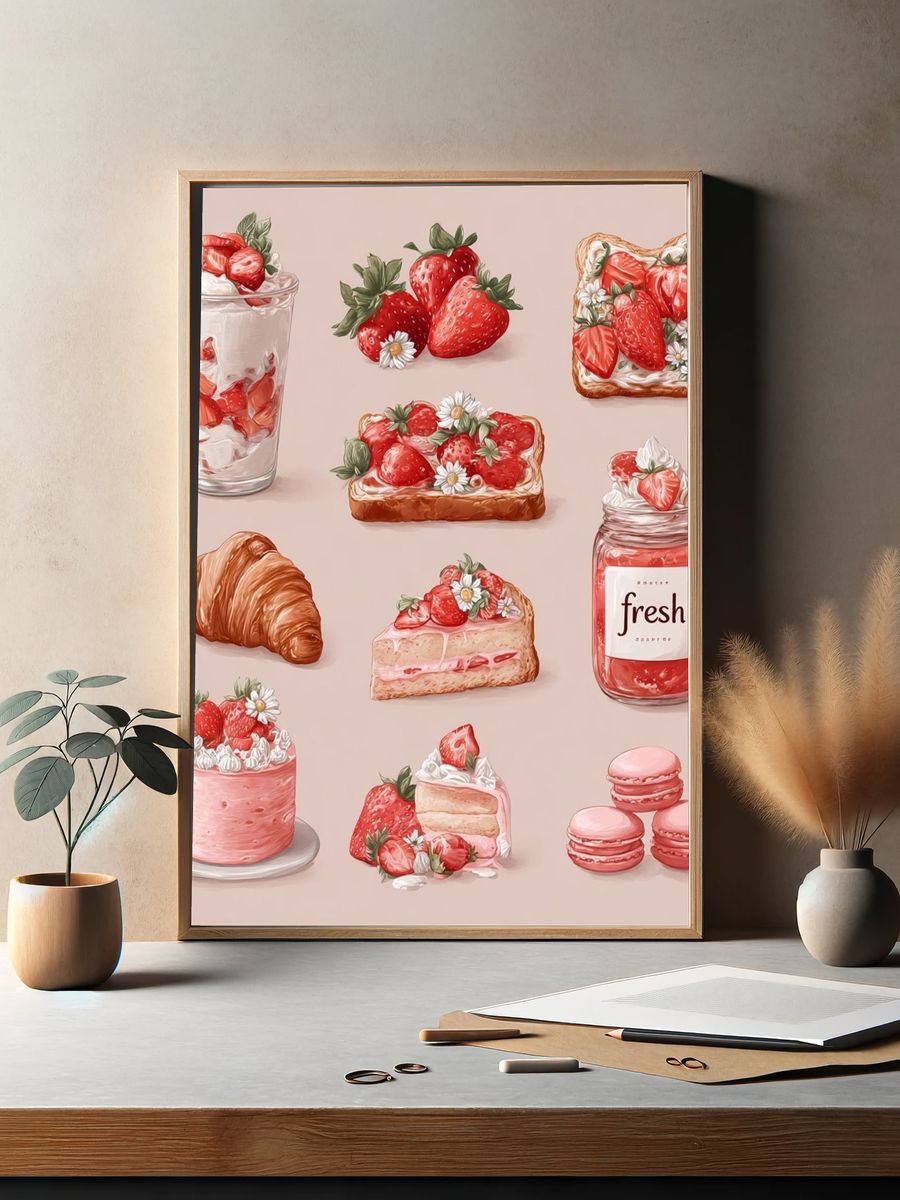 Strawberry Dessert Illustration Poster. — room view 2