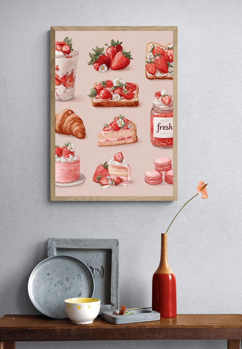 Strawberry Dessert Illustration Poster. — room view 3