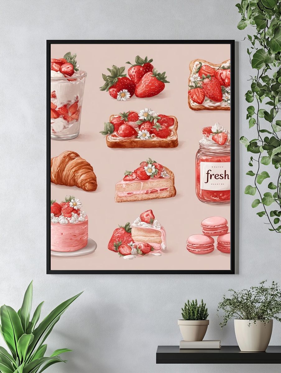 Strawberry Dessert Illustration Poster. — room view 4