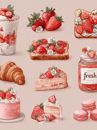 Strawberry Dessert Illustration Poster.