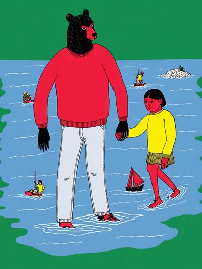 Bear and Child on Ice Poster.