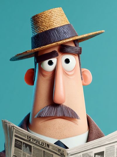 Stylized Man Reading Newspaper Illustration Poster. poster