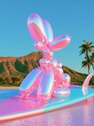 Neon Surf Bunny Illustration Poster. poster