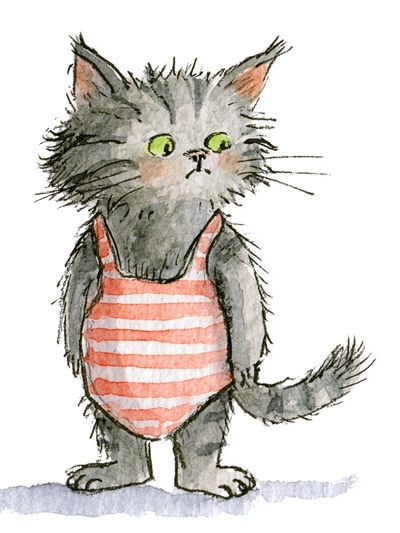 Striped Cat Watercolor Print.