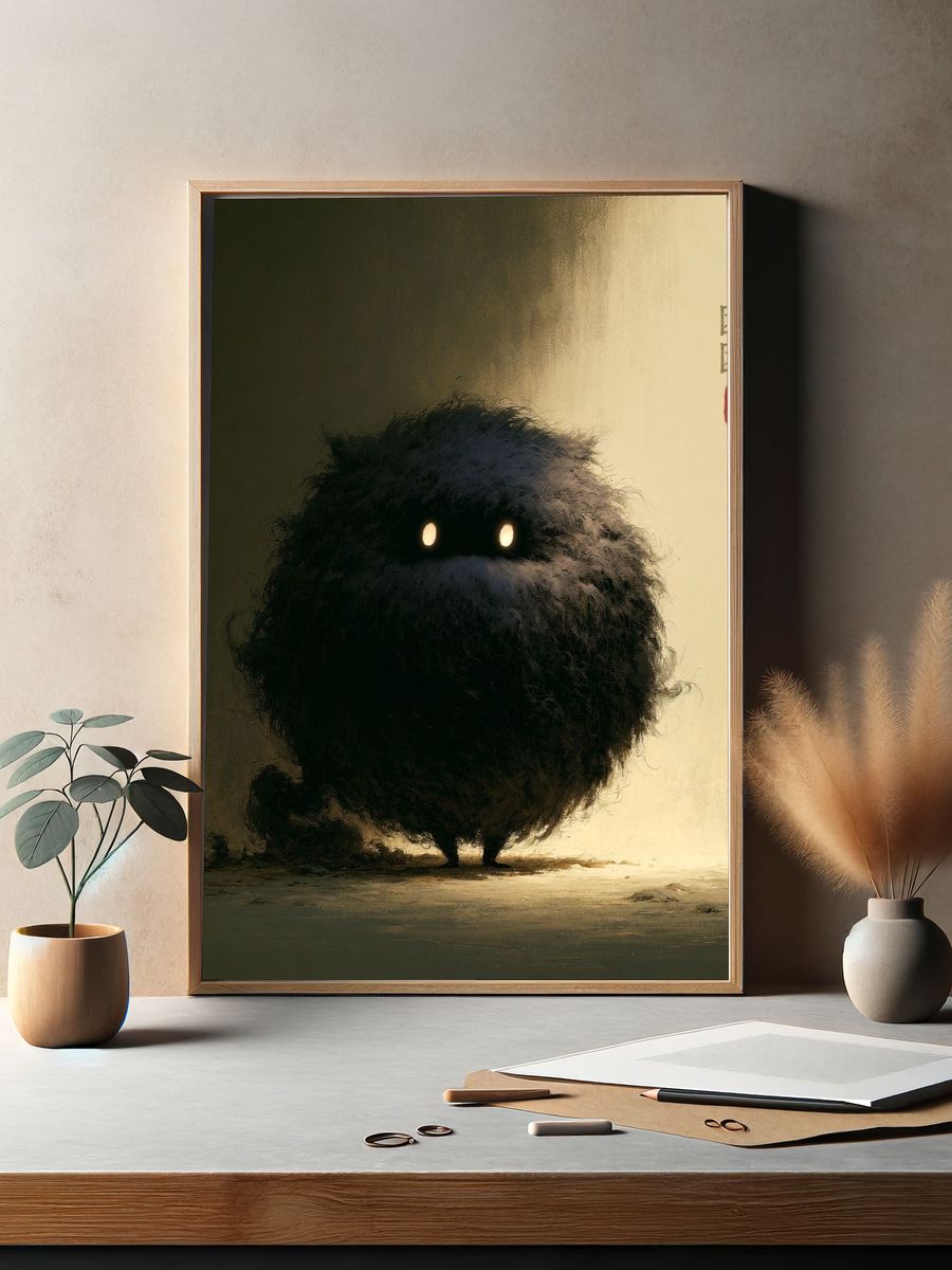 Mysterious Furry Creature Illustration Poster. — room view 2